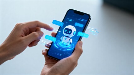 Person interacting with AI chatbot on smartphone