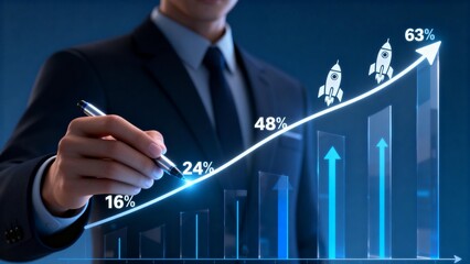 Businessman with rising growth chart