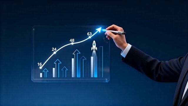 Businessman pointing at growth chart - Powered by Adobe