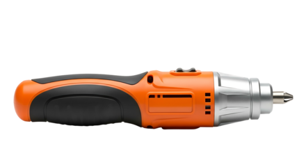 Orange and Black Cordless Electric Screwdriver on White Background.