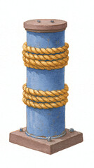 Sturdy Blue Mooring Pole with Rope Detailing: A Nautical Icon Reflecting Functional Aesthetics and Industrial Design for Maritime Environments
