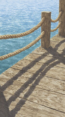 Obraz premium Discover the Serenity of a Waterfront Dock: A Tranquil Scene Emphasizing Natural Beauty, Textured Wood, and Reflections Over Calm Blue Waters, Perfect for Nature Lovers and Outdoor Enthusiasts.