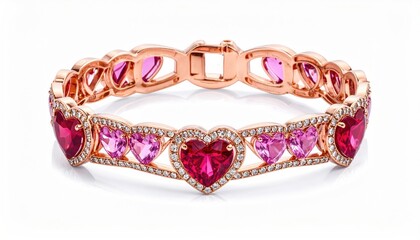 Elegant rose gold bracelet with heart shaped pink and red gemstones