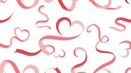 Obraz premium Seamless Pattern of Delicate Pink Ribbons and Hearts on White Background Romantic Celebration Design Element