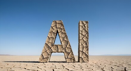 The word ai written in dry soil. climate chand and water shortage due to AI, 3D rendering.