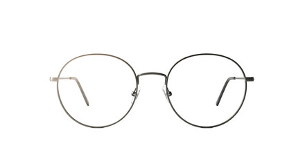 Fototapeta premium Round Glasses with Thin Metal Frames on White Background.