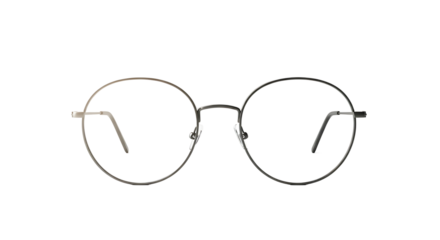 Round Glasses with Thin Metal Frames on White Background.