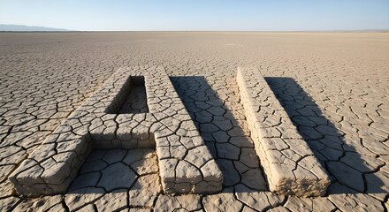 The word ai written in dry soil. climate chand and water shortage due to AI, 3D rendering.