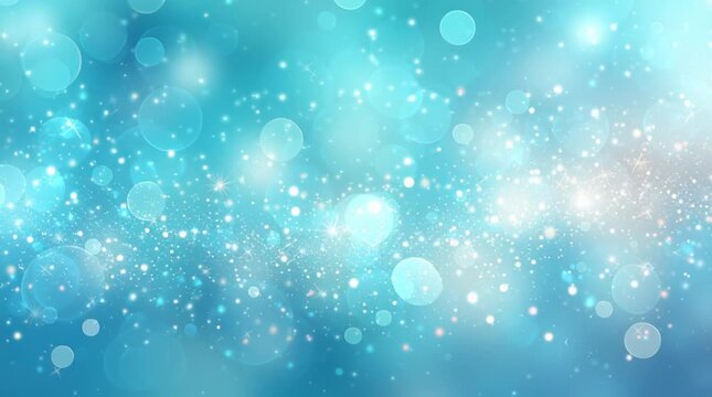 Dreamy light blue video backdrop with softly blended bokeh circles and glittering star particles, subtle motion and cinematic glow, enchanting magical atmosphere, smooth seamless loop background.