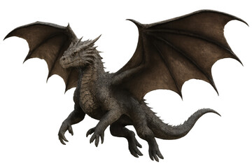 Fototapeta premium Dragon flying, fantasy creature, powerful mythical beast with scales and wings, transparent background