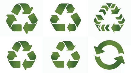 Obraz premium Collection of green recycling symbols in various designs on white background