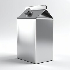 A metallic silver carton, likely for milk or juice.  It has a  cap and is upright