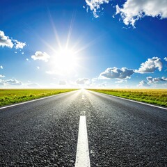 Open road stretching into a vibrant, sunny sky