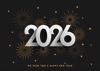 Happy New Year background with gold starburst designs © Alisher