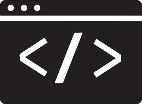 Stylized icon of a web browser window displaying the code symbol </>, signifying programming, software, and web development. , Generative Ai
