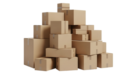 Stack of cardboard boxes isolated on transparent background