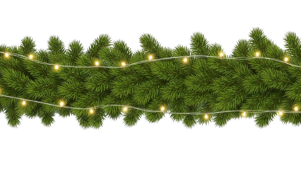 Christmas Pine Garland With Warm String Lights On Black