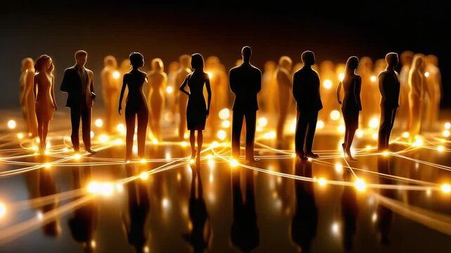 Network of Connections: A sea of interconnected silhouettes represents global networking, teamwork, and collaborative efforts.