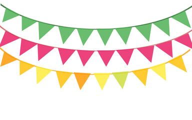 Bright festive garland flags adding joyful mood on transparent background.