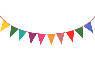 Fototapeta premium Bright party garland flags simple flat design on transparent background.