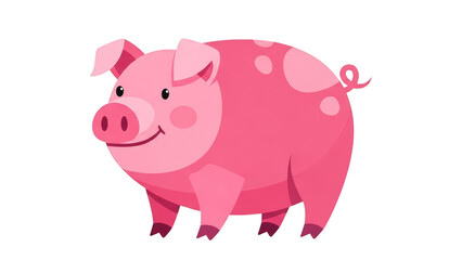 Fototapeta premium Happy Pink Cartoon Pig Illustration With Spots And Curly Tail