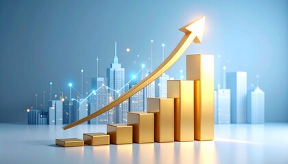 3D Financial Growth Visualization with Rising Charts and Premium Corporate Business Concept