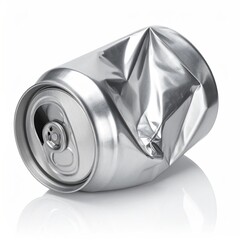 Crinkled aluminum can on white background