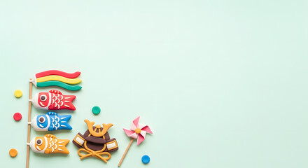 こどもの日の鯉のぼりと兜のかわいいクレイアート背景