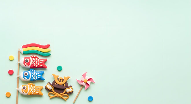 こどもの日の鯉のぼりと兜のかわいいクレイアート背景