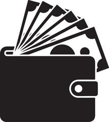 Obraz premium Black wallet icon with fan of banknotes symbolizing money, finance, and wealth , Generative Ai