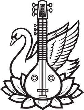 Swan and sarod instrument music symbol
