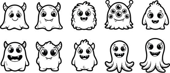 Fototapeta premium A set of ten cartoon ghost characters with unique expressions and features