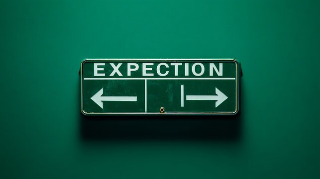 Green traffic direction sign with isolated background. Expectation vs. Reality theme, pessimistic perspective concept.