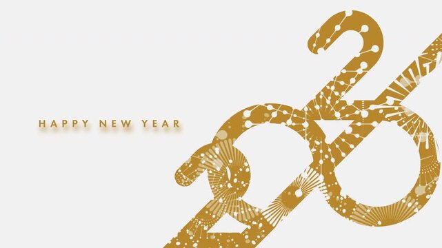 Minimal Luxury New Year celebration concept expressed through elegant golden numbers formed with fireworks light particles on a soft neutral background, suitable for New Year greetings.