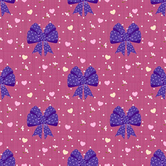 Seamless fabric art, Valentine's Day style, bow pattern, pink background, vector image, background image.