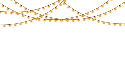 Golden Garland with Shiny Festive String Lights christmas, newyear, Holiday PNG Decoration Overlay
