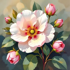 Floral Line Art in Oil Color Texture