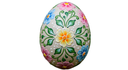 Hand-Painted Easter Egg with Colorful Floral Design Isolated on White Background