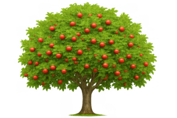 Apple tree full of red apples, representing harvest season, food, and natural abundance with a transparent background