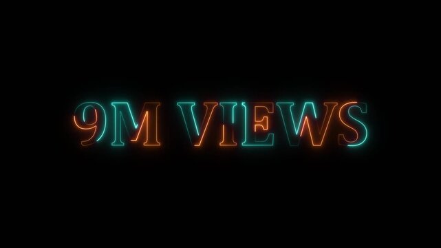 neon glowing purple 8m one million text number animation, social media views counter -8m views 8M views text animation, 8m number 4k video animation 8M text animation on black background.