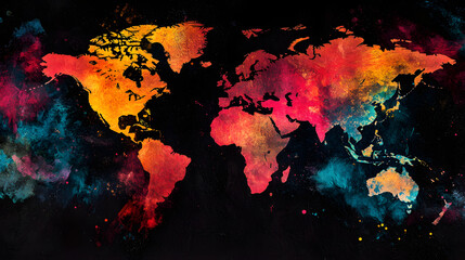 Vibrant world map with colorful abstract background and global connections