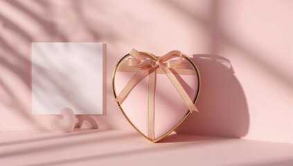 Elegant Heart-Shaped Gift Box with Ribbon and Soft Shadows - Romantic Present Idea