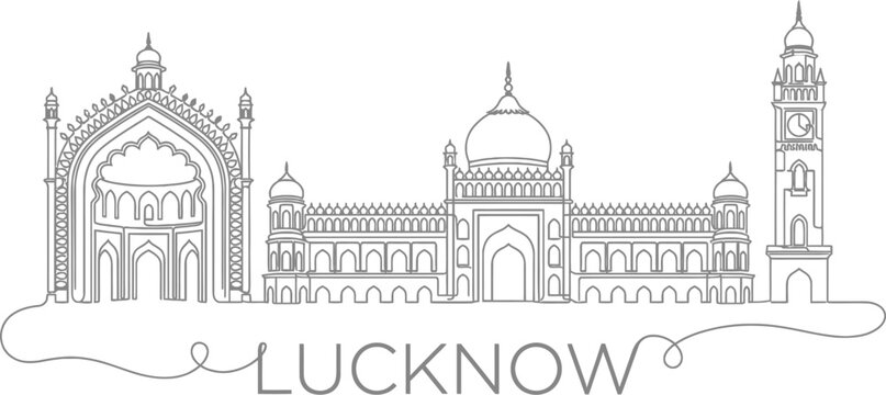 Lucknow city landmarks skyline line art vector illustration