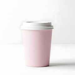 Light pink disposable coffee cup with white lid