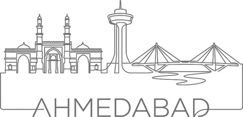 Ahmedabad city skyline landmarks minimalist line art vector illustration