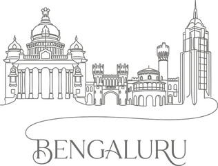 Obraz premium Bengaluru city skyline landmarks minimalist vector illustration