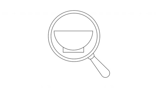 A bowl rests under a magnifying glass lines crisp on a white background