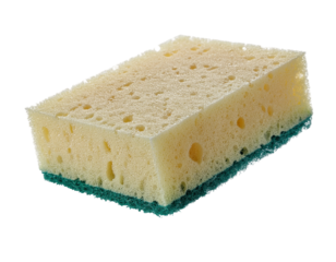 Yellow and Green Absorbent Cleaning Sponge for Household Chores with Transparent Background