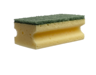 Yellow Kitchen Cleaning Sponge with Green Scouring Pad for Household Maintenance and Dishwashing