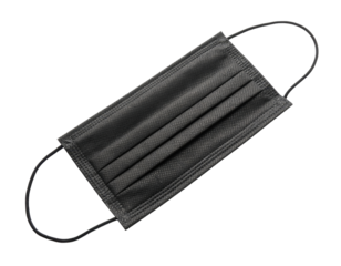 Black Disposable Face Mask on a Transparent Background for Health and Safety Precautions
